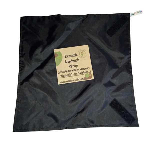 Reusable Sandwich Wrap, Wax Wrap Alternative Vegan Sustainable Sandwiches -Eco Zero Waste Hook & Loop Fastener - Grey Blocks
