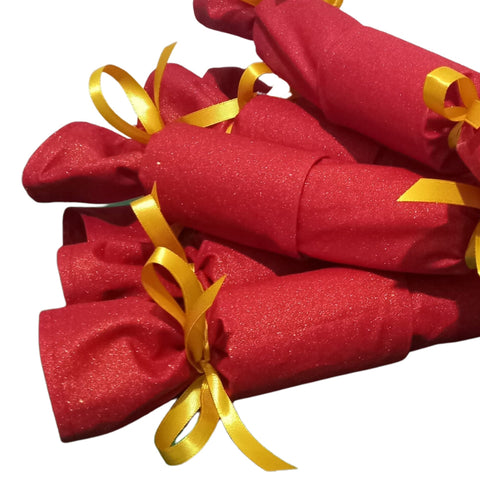 Fabric Reusable Christmas Cracker Pullable Eco Friendly Crackers, Zero Waste, Stocking Filler, Christmas Table Decoration Red Gold Metallic