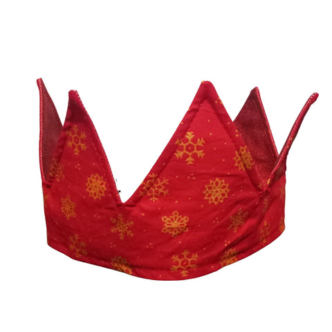 Red Gold Snowflake With Red Glitter Fabric Christmas Crown Reversible Adjustable 1 Size Fit All Party Hat Birthday  Zero Waste