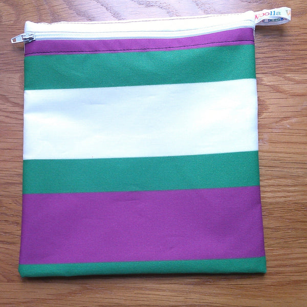 Reusable Sandwich Bag, Sanitary Pads Bag, Bagel Holder, Travel Makeup Bag Reusable Snack Pouch, Vegan Snack Box, Zip, Suffrage Stripes