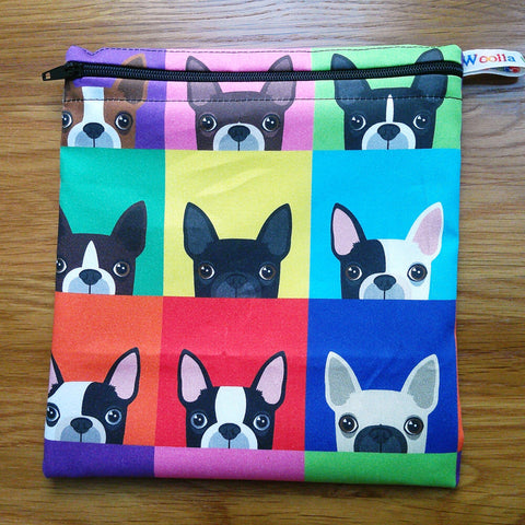 Reusable Sandwich Bag, Sanitary Pads Bag, Bagel Holder, Travel Makeup Bag Reusable Snack Pouch, Vegan Snack Box, Zippper, French Bull Dog