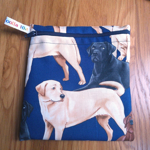 Reusable Snack Bag - Bikini Bag - Lunch Bag - Make Up Bag Small Poppins Waterproof Lined Zip Pouch - Sandwich - Period Labrador Dog
