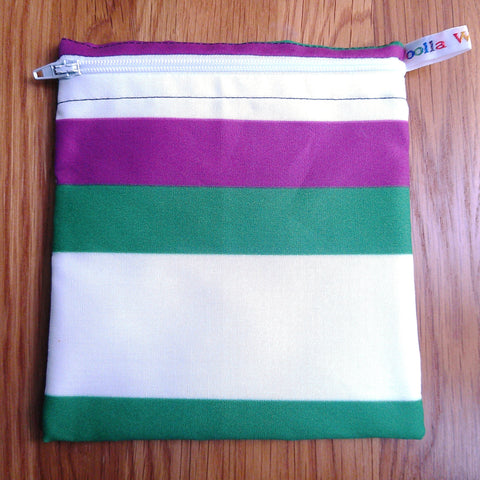 Reusable Snack Bag - Bikini Bag - Lunch Bag - Make Up Bag Small Poppins Waterproof Lined Zip Pouch - Sandwich - Period - Suffrage Stripes