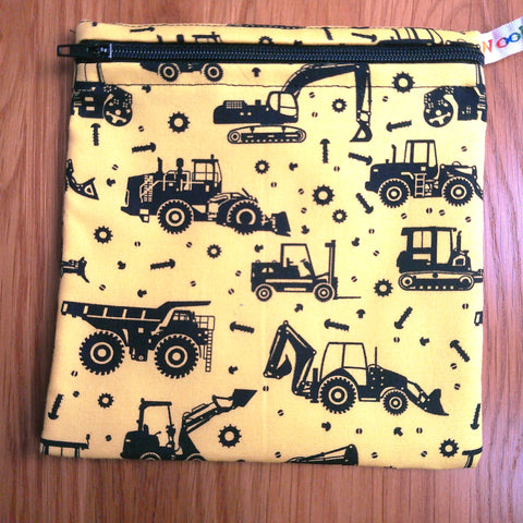 Reusable Snack Bag - Bikini Bag - Lunch Bag - Make Up Bag Small Poppins Waterproof Lined Zip Pouch - Sandwich - Period - Yellow Diggers