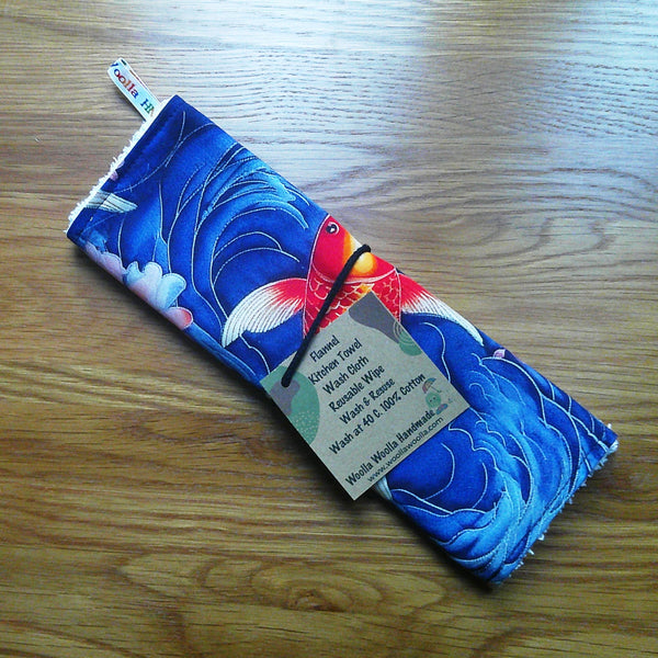 Face Flannel, Towel backed cloth, Wash Cloth, UnPaper Towel, Face Wipe, Makeup Remover, Eco Friendly, Plastic Free -  Navy Koi