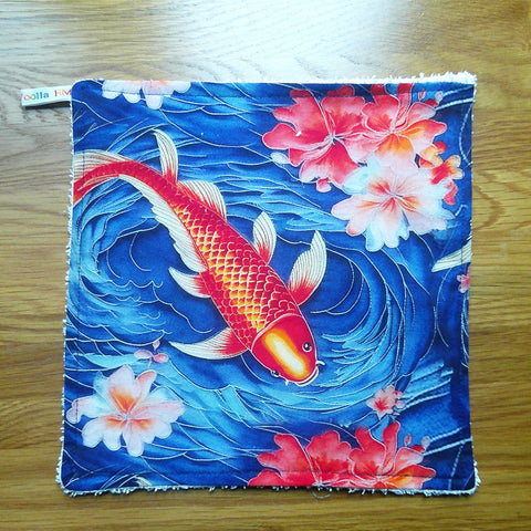 Face Flannel, Towel backed cloth, Wash Cloth, UnPaper Towel, Face Wipe, Makeup Remover, Eco Friendly, Plastic Free -  Navy Koi