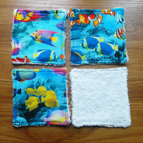Reusable Face Wipes, Reusable Cotton Pads, Washable Wipes, Makeup Remover Pads, Baby Wipes, Reusable Cleaning Pads, 4 Pack, Coral Reef