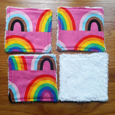 Reusable Face Wipes, Reusable Cotton Pads, Washable Wipes, Makeup Remover Pads, Baby Wipes, Reusable Cleaning Pads 4 Pack Double Rainbow