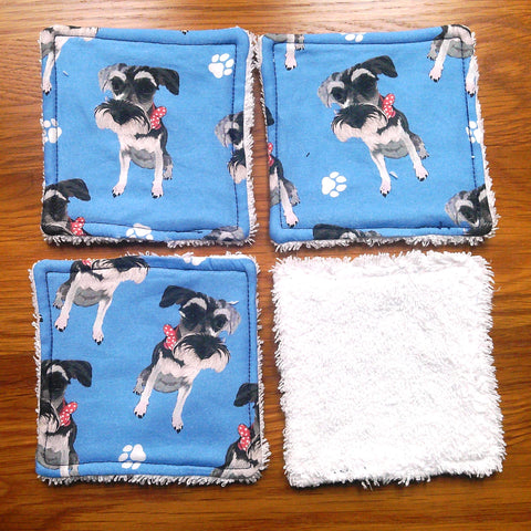 Reusable Face Wipes, Reusable Cotton Pads, Washable Wipes, Makeup Remover Pads, Baby Wipes, Reusable Cleaning Pads 4 Pack Retro Schnauzer