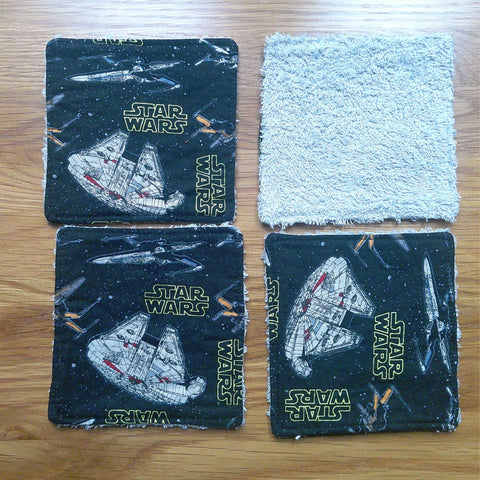 Reusable Face Wipes, Reusable Cotton Pads, Washable Wipes, Makeup Remover Pads, Baby Wipes, Reusable Cleaning Pads 4 Pack Space Ship Black