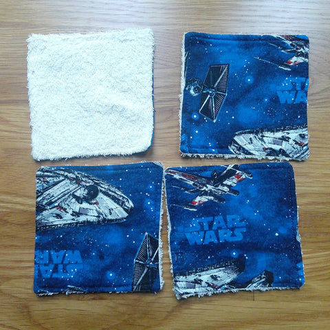 Reusable Face Wipes, Reusable Cotton Pads, Washable Wipes, Makeup Remover Pads, Baby Wipes, Reusable Cleaning Pads 4 Pack Space Ship Blue