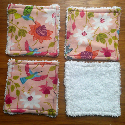 Reusable Face Wipes, Reusable Cotton Pads, Washable Wipes, Makeup Remover Pads, Baby Wipes, Reusable Cleaning Pads 4 Pck Hummingbird Blossom