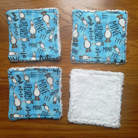 Reusable Face Wipes, Reusable Cotton Pads, Washable Wipes, Makeup Remover Pads, Baby Wipes, Reusable Cleaning Pads 4 Pck Mine Seagull