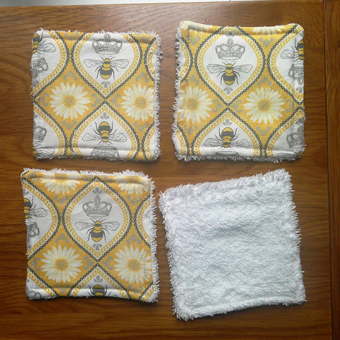Reusable Face Wipes, Reusable Cotton Pads, Washable Wipes, Makeup Remover Pads, Baby Wipes, Reusable Cleaning Pads 4 Pck Yellow Queen Bee
