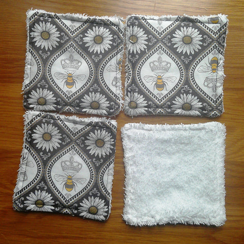 Reusable Face Wipes, Reusable Cotton Pads, Washable Wipes, Makeup Remover Pads, Baby Wipes, Reusable Cleaning Pads 4 Pck Black Queen Bee
