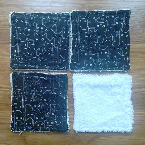 Reusable Face Wipes, Reusable Cotton Pads, Washable Wipes, Makeup Remover Pads, Baby Wipes, Reusable Cleaning Pads 4 Pck Black Cats