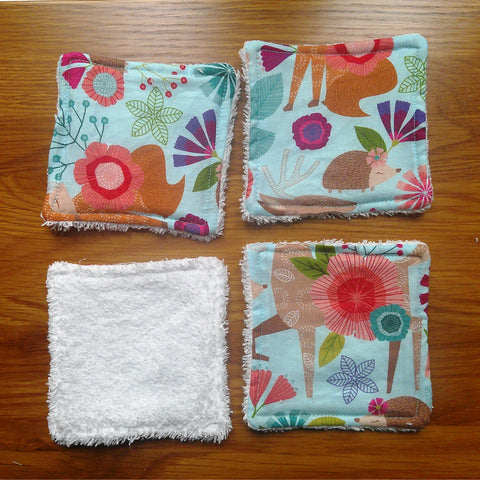 Reusable Face Wipes, Reusable Cotton Pads, Washable Wipes, Makeup Remover Pads, Baby Wipes, Reusable Cleaning Pads 4 Pck Forest Frolic