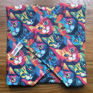 Reusable Sandwich Wrap, Wax Wrap Alternative Vegan Sustainable Sandwiches -Eco Zero Waste Hook & Loop Fastener - Red Blue Cats