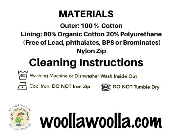 XL Straw Cutlery Pouch: Farm Vehicle Print, Waterproof Lined