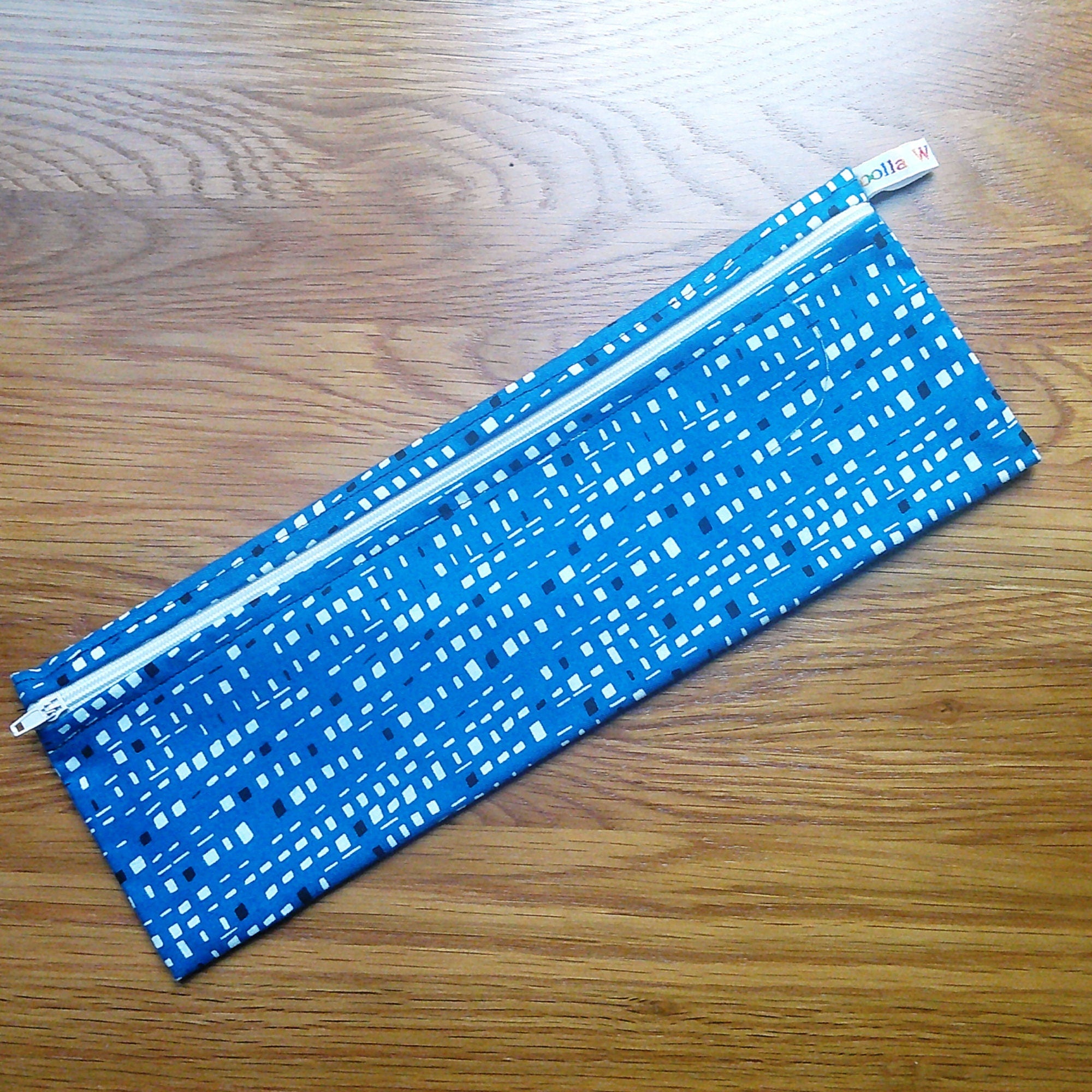 Straw Cutlery Pouch Extra Large, Toothbrush case, Pencil Bag, Crochet Hook Zip Pouch, Chopstick Case Picnic Work Lunch Eco Blue Squares