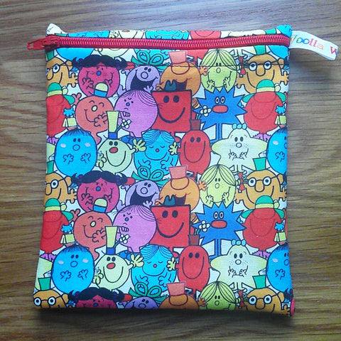 Reusable Snack Bag - Bikini Bag - Lunch Bag - Make Up Bag Small Poppins Waterproof Lined Zip Pouch - Sandwich -Period Mr And Mrs