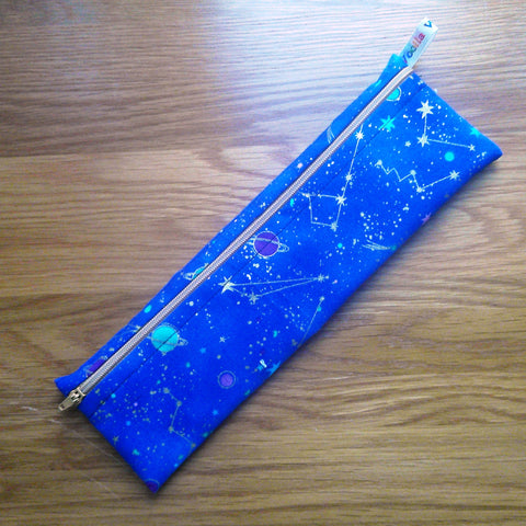 Straw Cutlery Pouch Washable Reusable Chopstick Utensil Crochet Hook Pencil Pen Case Waterproof Lined Zip Pouch Eco Shooting Stars