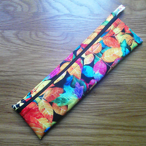 Straw Cutlery Pouch Washable Reusable Chopstick Utensil Crochet Hook Pencil Pen Case Waterproof Lined Zip Pouch Eco Bright Leaves