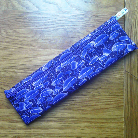 Straw Cutlery Pouch Washable Reusable Chopstick Utensil Crochet Hook Pencil Pen Case Waterproof Lined Zip Pouch Eco Purple Schrooms