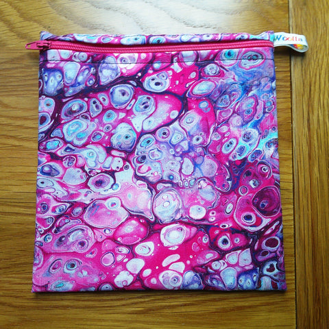 Reusable Sandwich Bag, Sanitary Pads Bag, Bagel Holder, Travel Makeup Bag Reusable Snack Pouch, Vegan Snack Box, Zip, Pink Fusion