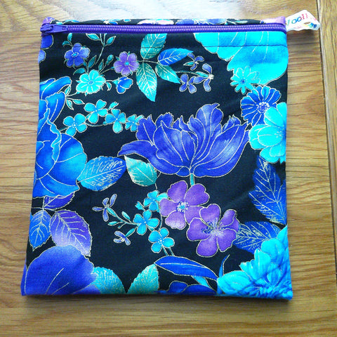 Reusable Sandwich Bag, Sanitary Pads Bag, Bagel Holder, Travel Makeup Bag Reusable Snack Pouch, Vegan Snack Box, Zippper, Midnight Flowers