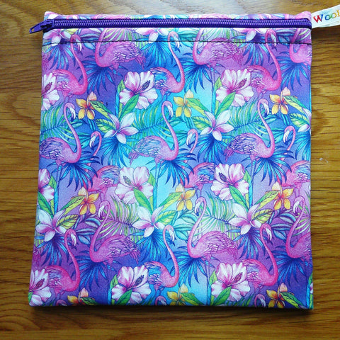 Reusable Sandwich Bag, Sanitary Pads Bag, Bagel Holder, Travel Makeup Bag Reusable Snack Pouch Vegan Snack, Zippper, Flamboyance Of Flamingo