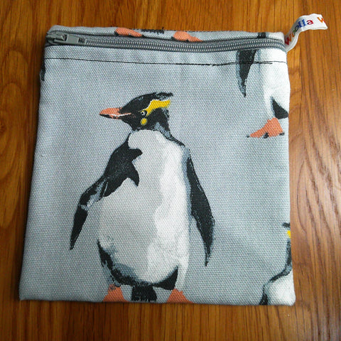 Reusable Snack Bag - Bikini Bag - Lunch Bag - Make Up Bag Small Poppins Waterproof Lined Zip Pouch - Sandwich - Period Artic Penguin