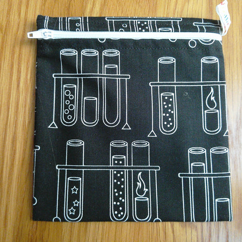 Reusable Snack Bag - Bikini Bag - Lunch Bag - Make Up Bag Small Poppins Waterproof Lined Zip Pouch - Sandwich - Period - Science Test Tube