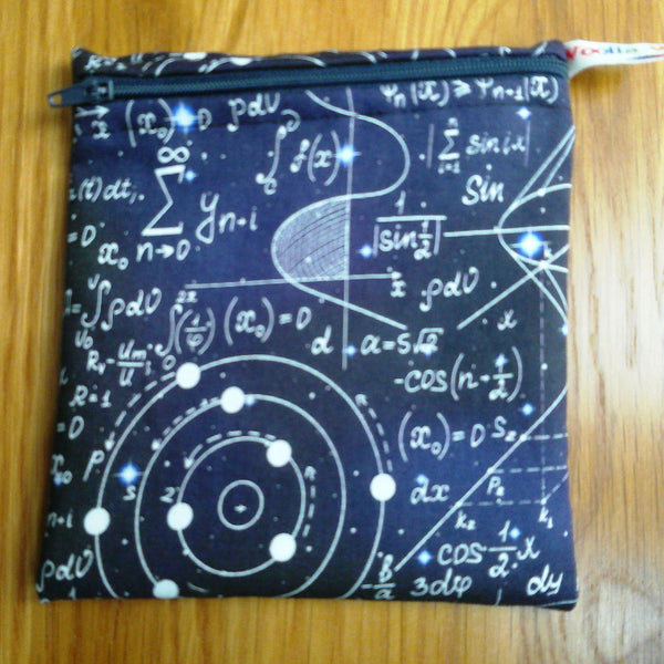 Reusable Snack Bag - Bikini Bag - Lunch Bag - Make Up Bag Small Poppins Waterproof Lined Zip Pouch - Sandwich - Period - Science Equations