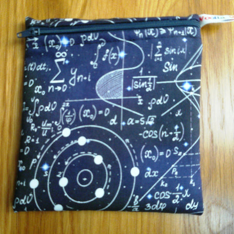 Reusable Snack Bag - Bikini Bag - Lunch Bag - Make Up Bag Small Poppins Waterproof Lined Zip Pouch - Sandwich - Period - Science Equations