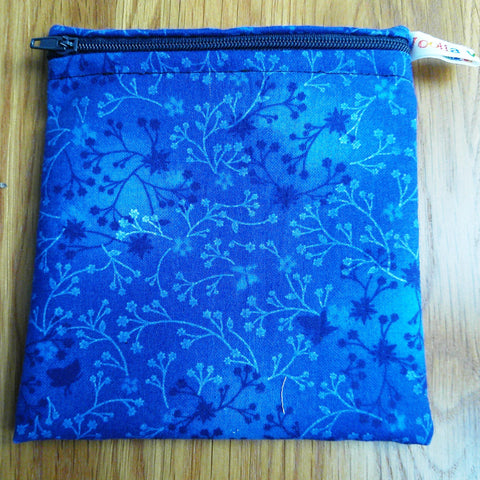 Reusable Snack Bag - Bikini Bag - Lunch Bag - Make Up Bag Small Poppins Waterproof Lined Zip Pouch - Sandwich - Period - Navy Vine