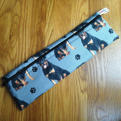 Straw Cutlery Pouch Washable Reusable Chopstick Utensil Crochet Hook Pencil Pen Case Waterproof Lined Zip Pouch Eco Rotweiller Dog