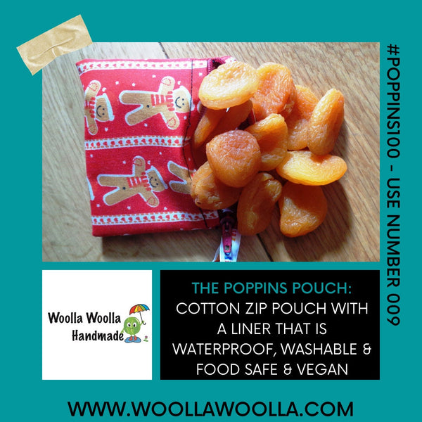 Pippins Reusable Snack Pouch, Pocket Sized Waterproof Food Safe Zip Bag, Washable Eco Lunch Pouch,  Mini Snack Bag Handmade Bloom Mustard