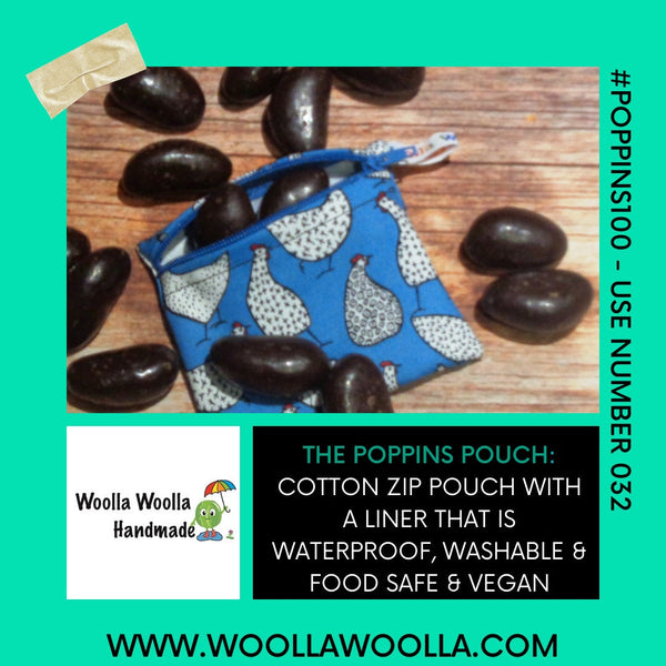 Pippins Reusable Snack Pouch, Pocket Sized Waterproof Food Safe Zip Bag, Washable Eco Lunch Pouch,  Mini Snack Bag Handmade Bloom Mustard