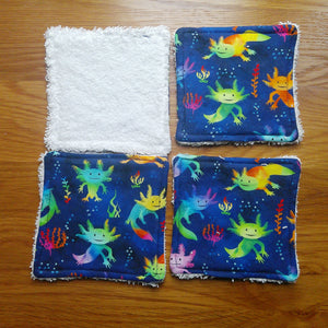 Reusable Face Wipes, Reusable Cotton Pads, Washable Wipes, Makeup Remover Pads, Baby Wipes, Reusable Cleaning Pads 4 Pack Axolotl Salamander