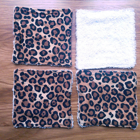 Reusable Face Wipes, Reusable Cotton Pads, Washable Wipes, Makeup Remover Pads, Baby Wipes, Reusable Cleaning Pads 4 Pack Leopard Print