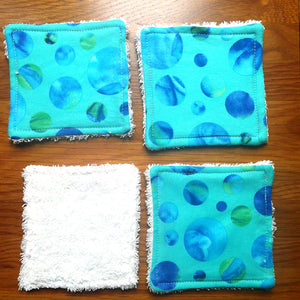 Reusable Face Wipes, Reusable Cotton Pads, Washable Wipes, Makeup Remover Pads, Baby Wipes, Reusable Cleaning Pads 4 Pack Black Aqua Bubbles