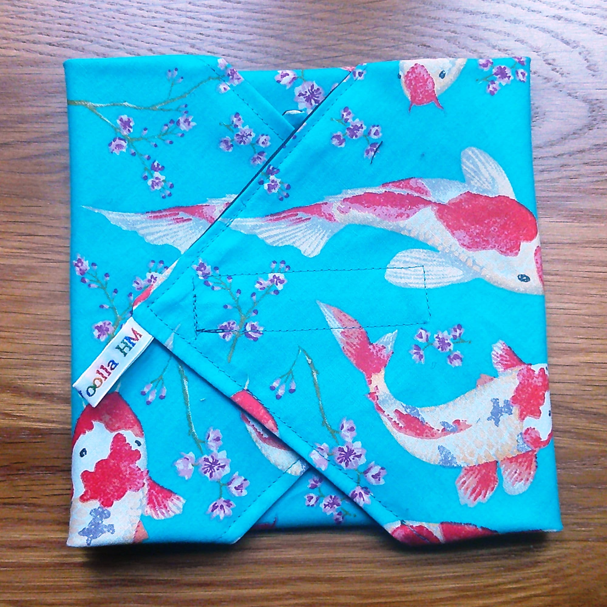 Reusable Sandwich Wrap, Wax Wrap Alternative Vegan Sustainable Sandwiches -Eco Zero Waste Hook & Loop Fastener  - Teal Koi