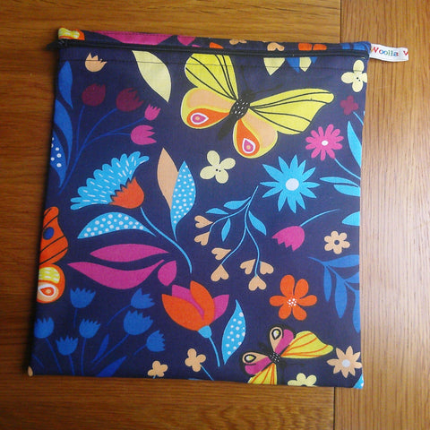 Large Food Storage, Bikini Bag,  Toiletries Pouch, Charger Store, Zipper Beauty Organiser, Craft Box, Waterproof Lined  - Navy Butterfly