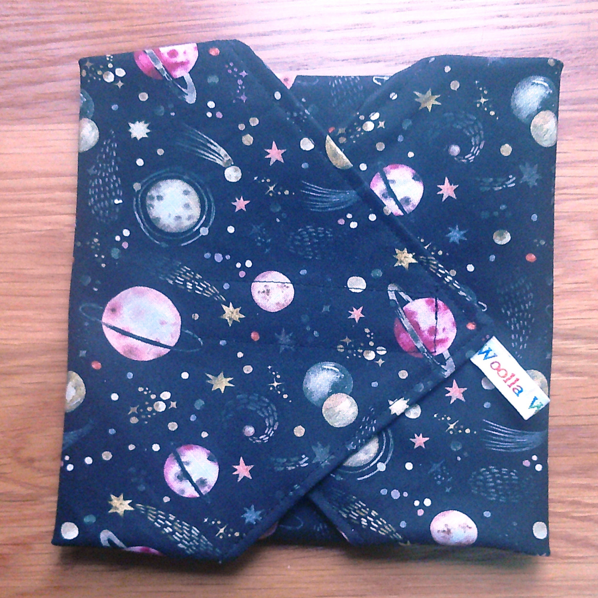 Reusable Sandwich Wrap, Wax Wrap Alternative Vegan Sustainable Sandwiches -Eco Zero Waste Hook & Loop Fastener - Pink Planets