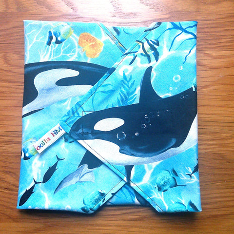 Reusable Sandwich Wrap, Wax Wrap Alternative Vegan Sustainable Sandwiches -Eco Zero Waste Hook & Loop Fastener - Orca Whales