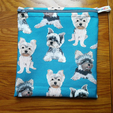 Reusable Snack Bag - Bikini Bag - Lunch Bag - Make Up Bag Small Poppins Waterproof Lined Zip Pouch - Sandwich - Period Yorkshire Terrier Dog