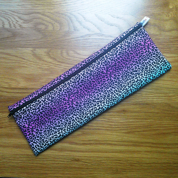 Straw Cutlery Pouch Extra Large, Toothbrush case, Pencil Bag, Crochet Hook Zip Pouch, Chopstick Case Picnic Work Lunch Eco Rainbow Leopard