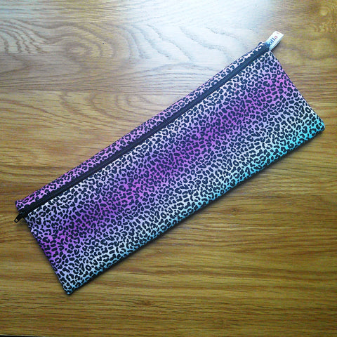 Straw Cutlery Pouch Extra Large, Toothbrush case, Pencil Bag, Crochet Hook Zip Pouch, Chopstick Case Picnic Work Lunch Eco Rainbow Leopard