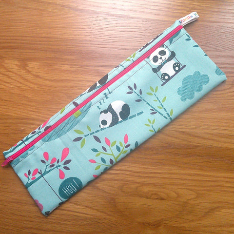 Straw Cutlery Pouch Extra Large, Toothbrush case, Pencil Bag, Crochet Hook Zip Pouch, Chopstick Case Picnic Work Lunch Eco Panda Playground